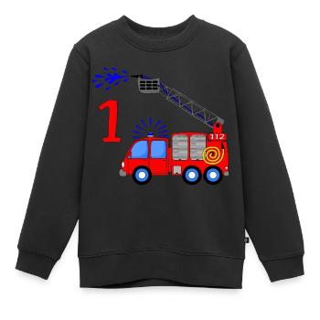 Feuerwehrfahrzeug 1 Geburtstag Kinder - Kinder Premium Organic Sweatshirt - Schwarz - Vorne - AI Model Kid Female (0cm)