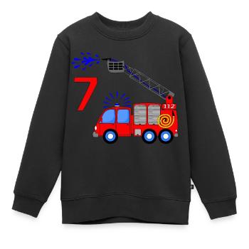 Feuerwehrfahrzeug 7 Geburtstag Kinder - Kinder Premium Organic Sweatshirt - Schwarz - Vorne - AI Model Kid Female (0cm)