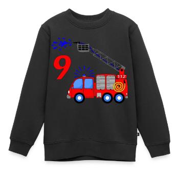 Feuerwehrfahrzeug 9 Geburtstag Kinder - Kinder Premium Organic Sweatshirt - Schwarz - Vorne - AI Model Kid Female (0cm)