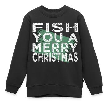 Fish Head Christmas Present Fishing - Kids Premium Organic Sweatshirt - black - Front - AI Model Kid Female (0cm)