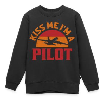 Kiss Me I'm A Pilot Airline Aviation - Kinder Premium Organic Sweatshirt - Schwarz - Vorne - AI Model Kid Female (0cm)