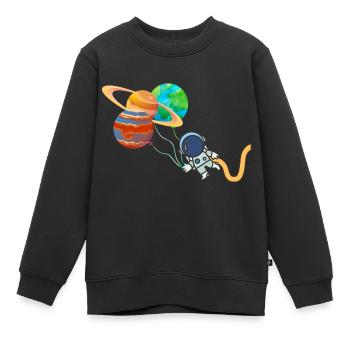 Austronaut mit Planeten - Weltall lustig abheben - Kinder Premium Organic Sweatshirt - Schwarz - Vorne - AI Model Kid Female (0cm)