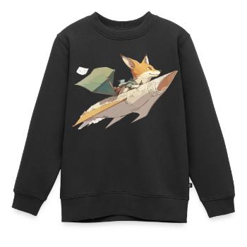 Haki der Fuchs und sein Papierflieger - Kinder Premium Organic Sweatshirt - Schwarz - Vorne - AI Model Kid Female (0cm)