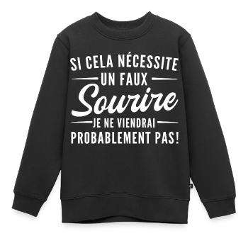 humour faux sourire - Sweat Premium enfant bio - noir - Devant - AI Model Kid Female (0cm)