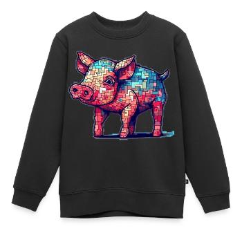 Mignon petit porcelet au look 8 bits - Sweat Premium enfant bio - noir - Devant - AI Model Kid Female (0cm)