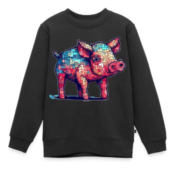 Retro Schwein in cooler 8 Bit Grafik - Kinder Premium Organic Sweatshirt - Schwarz - Vorne - AI Model Kid Female (0cm)