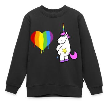 Rosa Einhorn pinkelt ein großes Herz in Regenbogen - Kinder Premium Organic Sweatshirt - Schwarz - Vorne - AI Model Kid Female (0cm)
