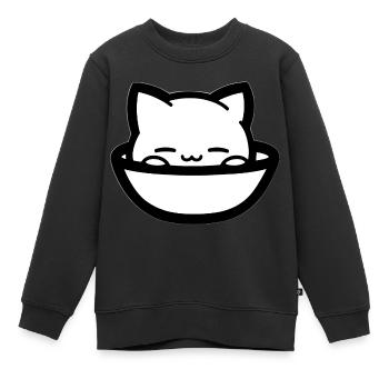 Chat confortable dans une gamelle - Sweat Premium enfant bio - noir - Devant - AI Model Kid Female (0cm)