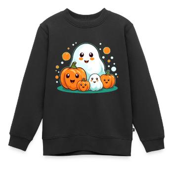 Ghost and Pumpkin Halloween - Kids Premium Organic Sweatshirt - black - Front - AI Model Kid Female (0cm)