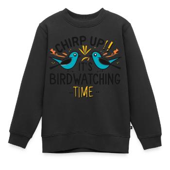 "Chirping, it's bird watching time" - Kids Premium Organic Sweatshirt - black - Front - AI Model Kid Female (0cm)