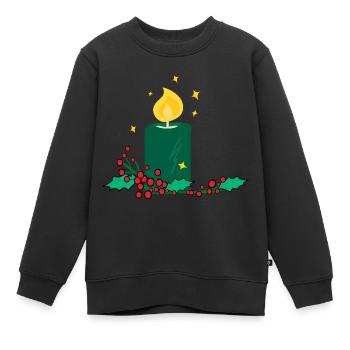 Bougie de Noël et baie de houx - Sweat Premium enfant bio - noir - Devant - AI Model Kid Female (0cm)