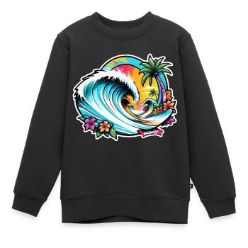 Surfen Strand Palme Sonnenschein Urlaub - Kinder Premium Organic Sweatshirt - Schwarz - Vorne - AI Model Kid Female (0cm)