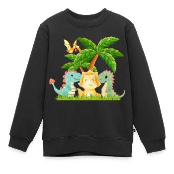 Dino - Kinder Premium Organic Sweatshirt - Schwarz - Vorne - AI Model Kid Female (0cm)