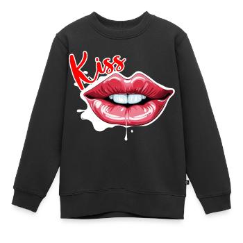 Bouche / Lèvres / Dents / Langue / Sourire / Baiser - Sweat Premium enfant bio - noir - Devant - AI Model Kid Female (0cm)