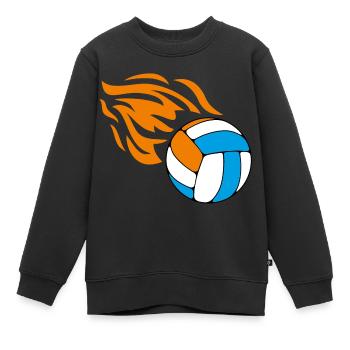 Volley-ball enflammé volant - Sweat Premium enfant bio - noir - Devant - AI Model Kid Female (0cm)