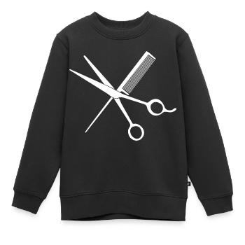 T-shirt de coiffeur élégant : ciseaux et peigne - Sweat Premium enfant bio - noir - Devant - AI Model Kid Female (0cm)