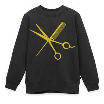 T-shirt de coiffeur élégant : ciseaux et peigne - Sweat Premium enfant bio - noir - Devant - AI Model Kid Female (0cm)