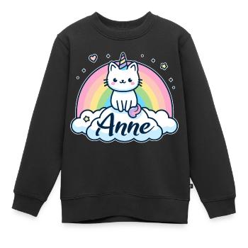 Anne Nom Prénom Licorne Chat - Sweat Premium enfant bio - noir - Devant - AI Model Kid Female (0cm)