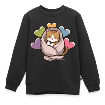 Kuscheliges Kätzchen unter Decke - Kinder Premium Organic Sweatshirt - Schwarz - Vorne - AI Model Kid Female (0cm)