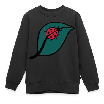 Petite coccinelle sur un dessin de la feuille - Sweat Premium enfant bio - noir - Devant - AI Model Kid Female (0cm)
