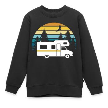 Camping-car dans la nature Camping Camping Caravane - Sweat Premium enfant bio - noir - Devant - AI Model Kid Female (0cm)