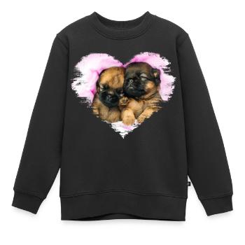 zwei kleine süße Welpen in einem Herzen - Kinder Premium Organic Sweatshirt - Schwarz - Vorne - AI Model Kid Female (0cm)