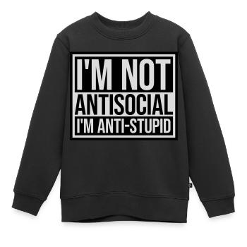 not antisocial anti stupid - Kids Premium Organic Sweatshirt - black - Front - AI Model Kid Female (0cm)