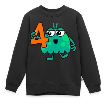 Funny Green Cartoon Number Four Monster - Kids Premium Organic Sweatshirt - black - Front - AI Model Kid Female (0cm)