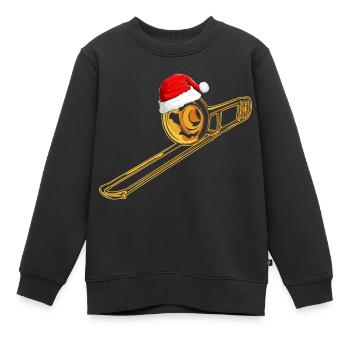Trombone Instrument With Santa Hat, Christmas - Kinder Premium Organic Sweatshirt - Schwarz - Vorne - AI Model Kid Female (0cm)
