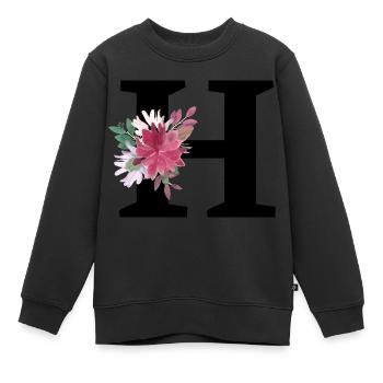 Buchstabe h blumig - Kinder Premium Organic Sweatshirt - Schwarz - Vorne - AI Model Kid Female (0cm)