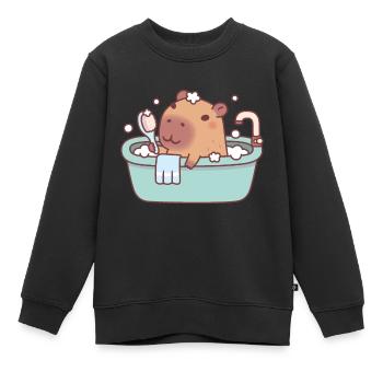 Mignon Capybara prenant un bain dans la baignoire - Sweat Premium enfant bio - noir - Devant - AI Model Kid Female (0cm)