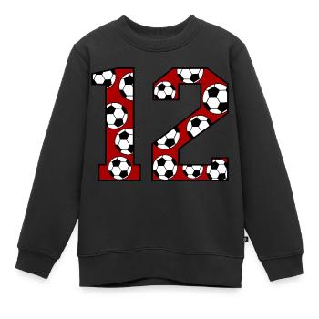 12e anniversaire Football Rouge - Sweat Premium enfant bio - noir - Devant - AI Model Kid Female (0cm)