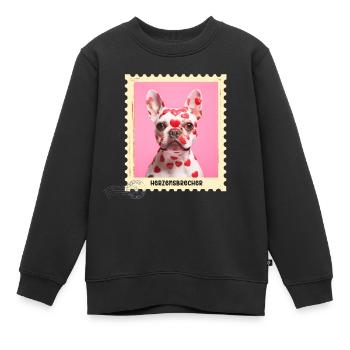 Herzensbrecher - Französische Bulldogge mit Herzen - Kinder Premium Organic Sweatshirt - Schwarz - Vorne - AI Model Kid Female (0cm)