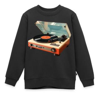 Retro Plattenspieler 60er 70er Jahre Vinyl Vintage - Kinder Premium Organic Sweatshirt - Schwarz - Vorne - AI Model Kid Female (0cm)