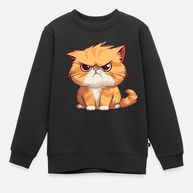 Grumpy but cute orange cat - Kids Premium Organic Sweatshirt - black