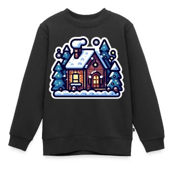 Gemütliche Winterhütte: Festliche Urlaubsillustration - Kinder Premium Organic Sweatshirt - Schwarz - Vorne - AI Model Kid Female (0cm)