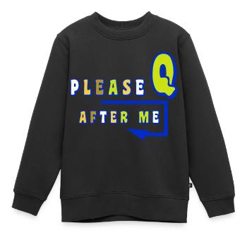 Please queue - Kids Premium Organic Sweatshirt - black - Front - AI Model Kid Female (0cm)