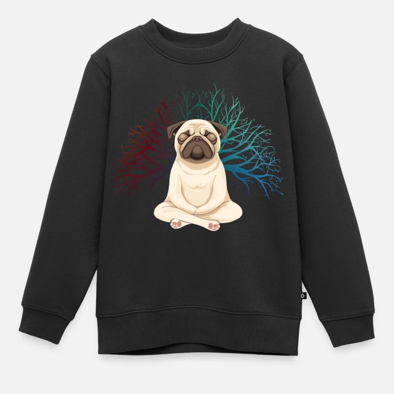 Mops Meditiert Lotus Sitz Lebensbaum Meditation - Kinder Premium Organic Sweatshirt - Schwarz