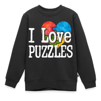 I Love Puzzles Piece Jigsaw Puzzle - Kinder Premium Organic Sweatshirt - Schwarz - Vorne - AI Model Kid Female (0cm)