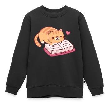 Süße getigerte Katze, die ein Buch liest - Kinder Premium Organic Sweatshirt - Schwarz - Vorne - AI Model Kid Female (0cm)