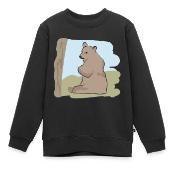 Dessin illustré avec ours - Sweat Premium enfant bio - noir - Devant - AI Model Kid Female (0cm)