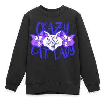 Chat fou Dame Texte Folle Femme Chats Amour - Sweat Premium enfant bio - noir - Devant - AI Model Kid Female (0cm)