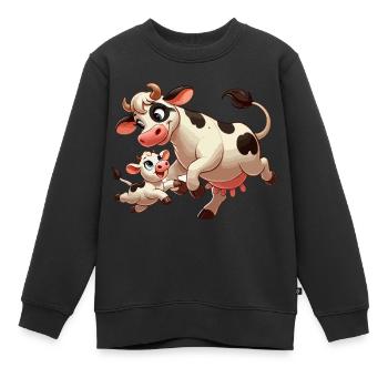 Kuhmutter mit herumtollendem Kind - Kinder Premium Organic Sweatshirt - Schwarz - Vorne - AI Model Kid Female (0cm)