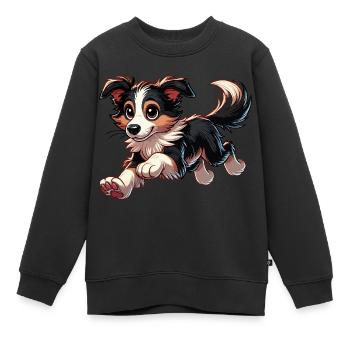 Border Collie bwr - Sweat Premium enfant bio - noir - Devant - AI Model Kid Female (0cm)