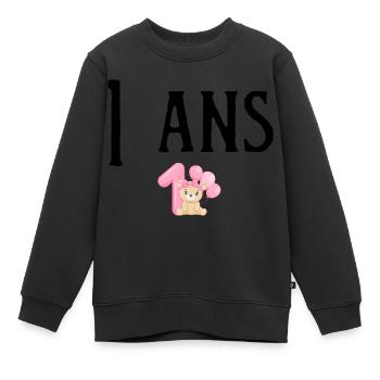 1. 1 AN. 1er ANNIVERSAIRE. ANNIVERSAIRE 1 AN. ANNI - Sweat Premium enfant bio - noir - Devant - AI Model Kid Female (0cm)