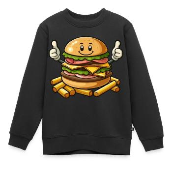 Hamburger mit Pommes frites - Kinder Premium Organic Sweatshirt - Schwarz - Vorne - AI Model Kid Female (0cm)