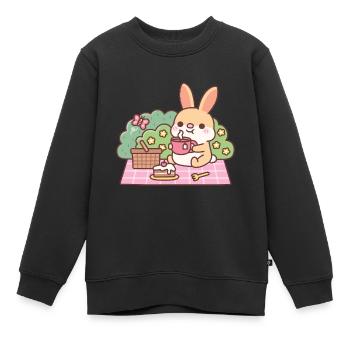 Süßes Kaninchen genießt Tee beim Picknick - Kinder Premium Organic Sweatshirt - Schwarz - Vorne - AI Model Kid Female (0cm)