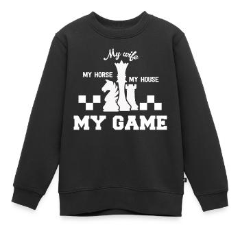 Schach Springer Dame Turm Spiel Geschenk - Kinder Premium Organic Sweatshirt - Schwarz - Vorne - AI Model Kid Female (0cm)