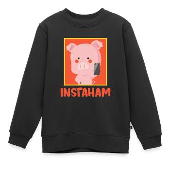 Instaham Schwein süß Insta Parodie Geschenkidee - Kinder Premium Organic Sweatshirt - Schwarz - Vorne - AI Model Kid Female (0cm)