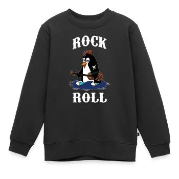 RocknRoll Rocker Tattoo Pinguin Musik Musiker - Kinder Premium Organic Sweatshirt - Schwarz - Vorne - AI Model Kid Female (0cm)